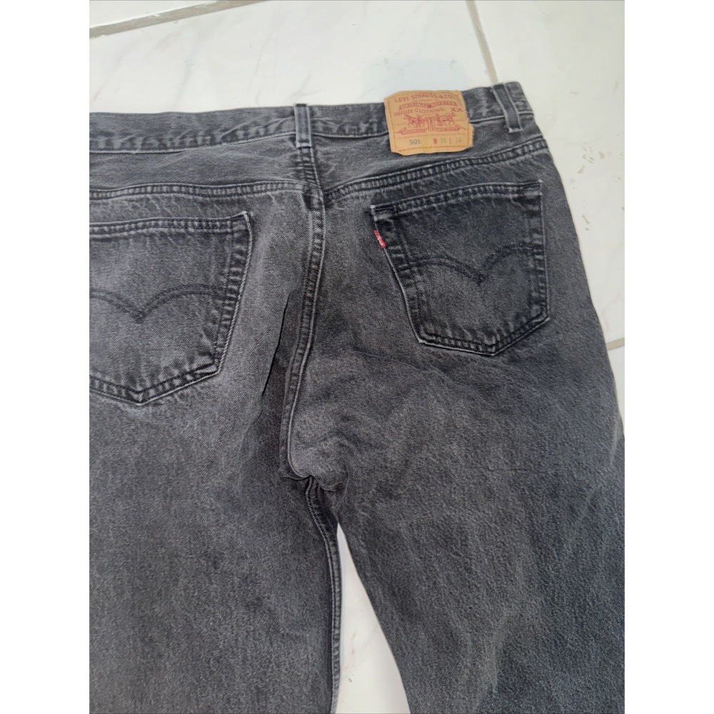 VTG Levi's 501 Mens Jeans 34x27 501-0660 Black Button Fly 90s Distressed USA Y2K